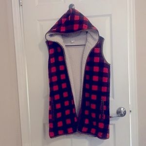 Red and black plaid fleece Sherpa lined vest